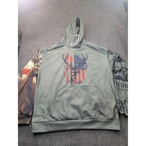 Deer American Flag Hoodie Mens XL Green Hunting Graphic Asymmetrical Sleeves